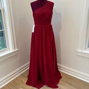 Burgundy A-Line One Shoulder Chiffon Dress